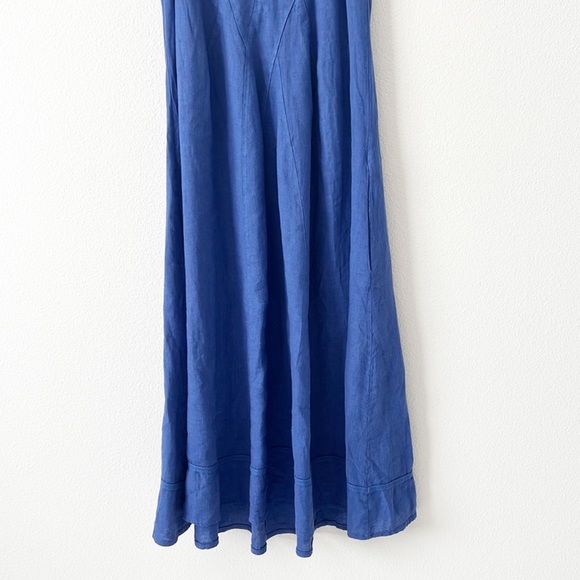 100% Linen MIDI Lagenlook Blue Sleeveless Dress - Picture 10 of 13